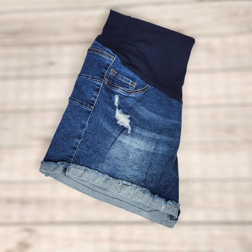 S.o.n.g Women's Maternity Denim Jean Shorts Size XL Distressed